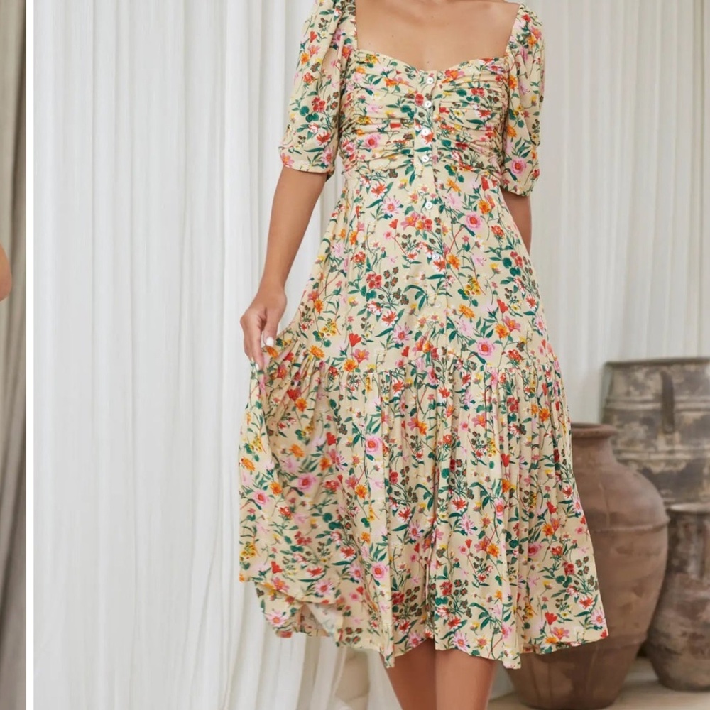 Balielf Lilit Cream Ruffled Tiered Midi Sundress - Picture 2 of 9
